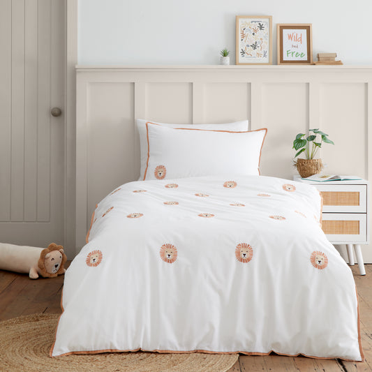 Embroidered Lions Single Duvet Set