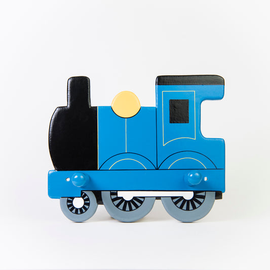 childrnen's blue train and coat wall coat hooks