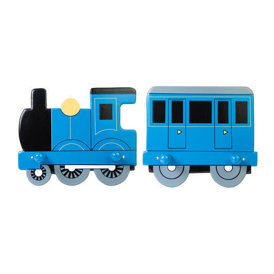 children's blue train and coach coat wall hooks