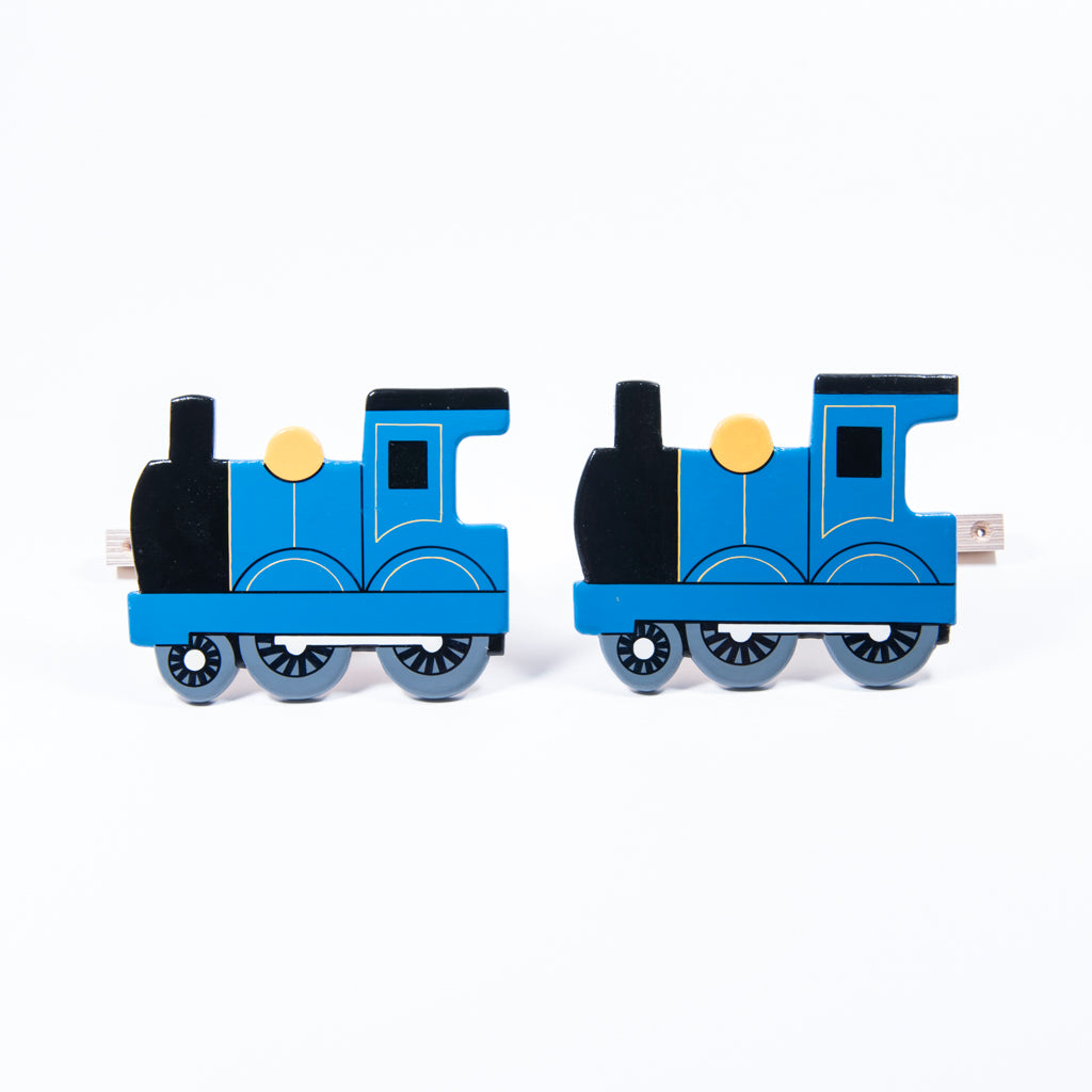 children's wooden blue train curtain tie backs