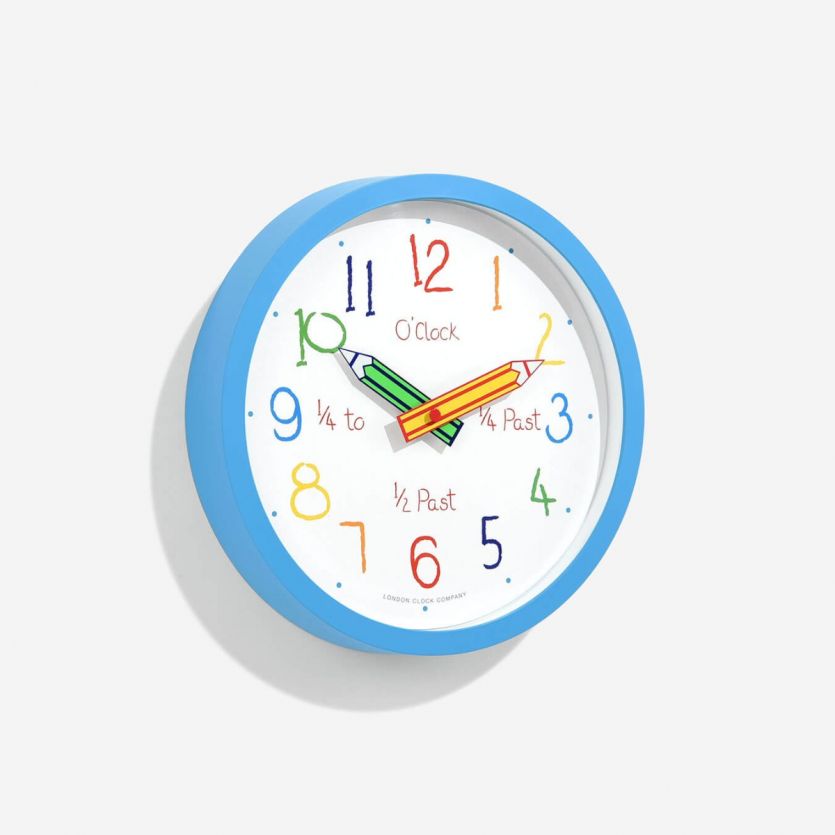 childrens blue pencils wall clock