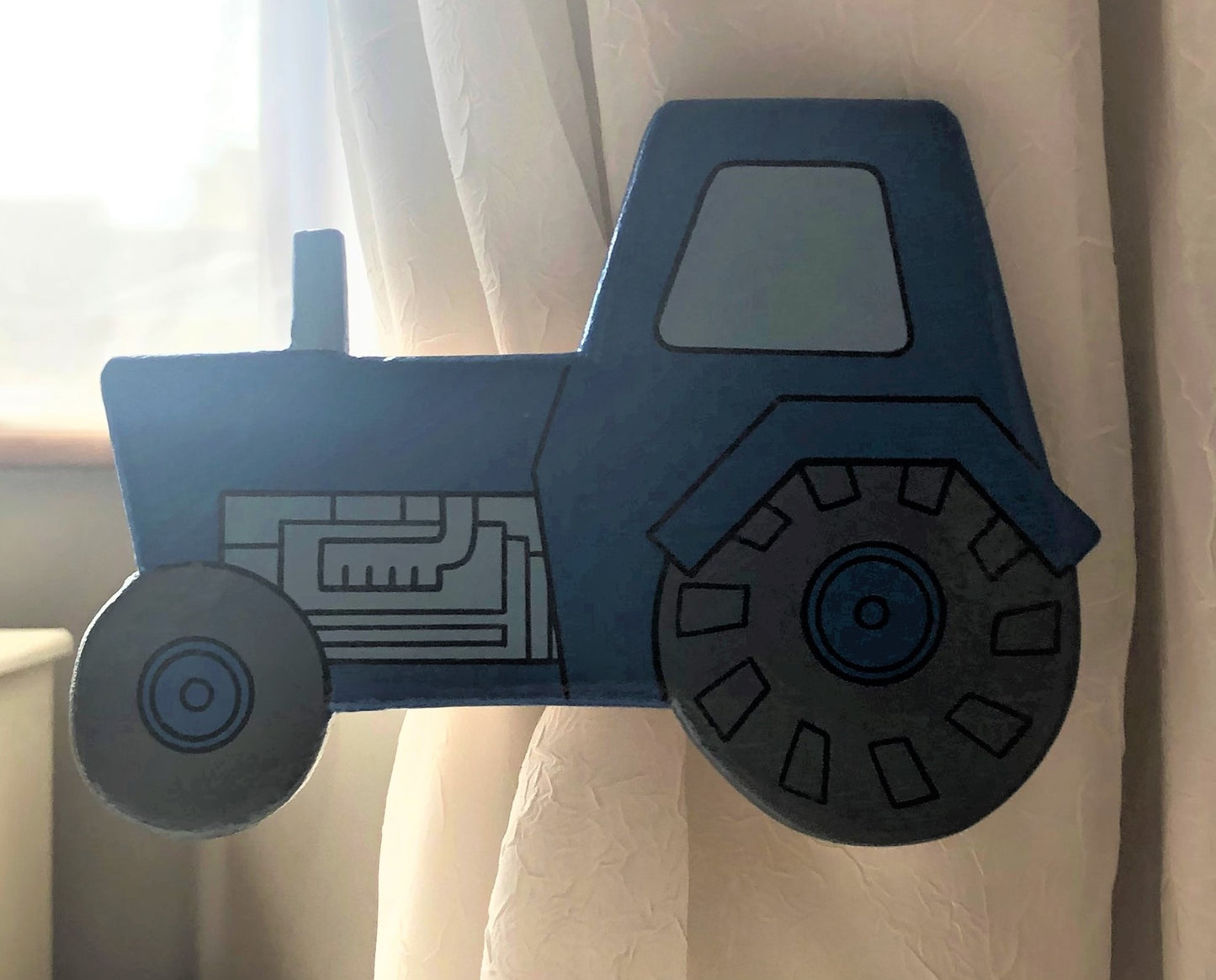 childrens blue tractor curtain tie backs