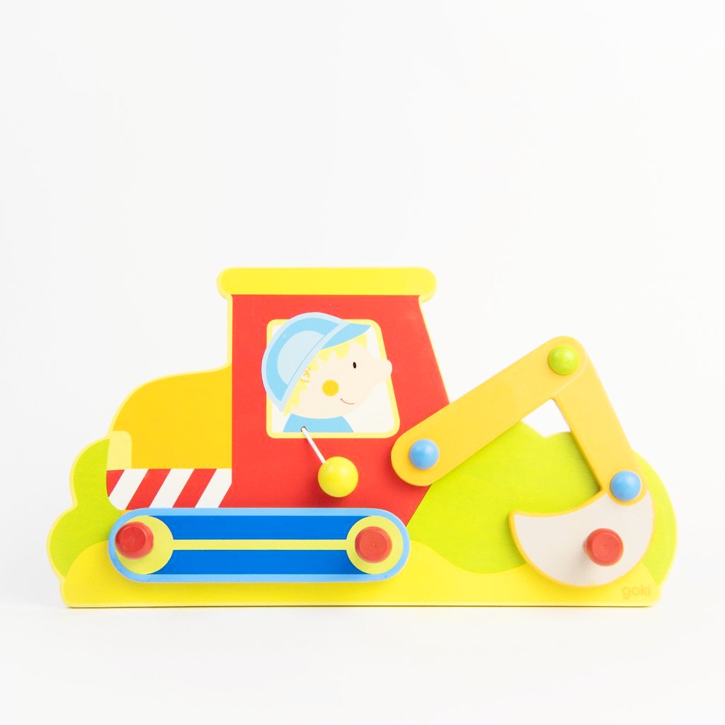 children's construction wall coat hook featuring a digger