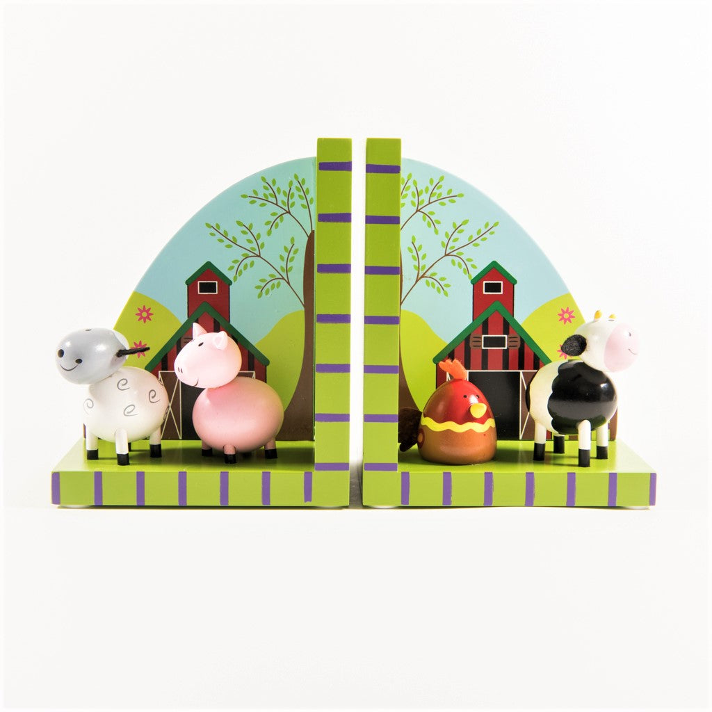 children's wooden farmyard bookends