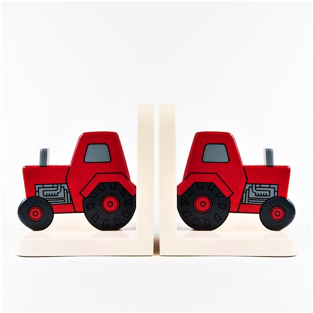 children's wooden red tractor bookends