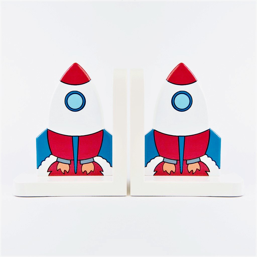 children's wooden rocket bookends