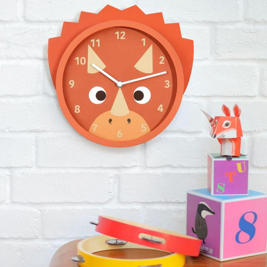 childrens triceratops dinosaur wall clock