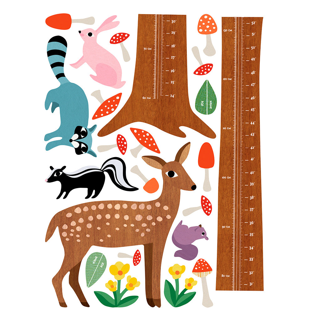 children's woodland growth height chart wall stickers