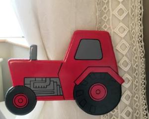 childrens wooden red tractor curtain tie backs