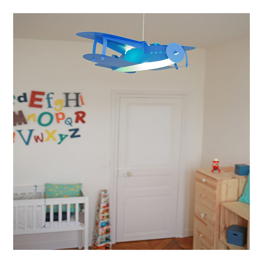 childrens blue aeroplane pendant ceiling lamp