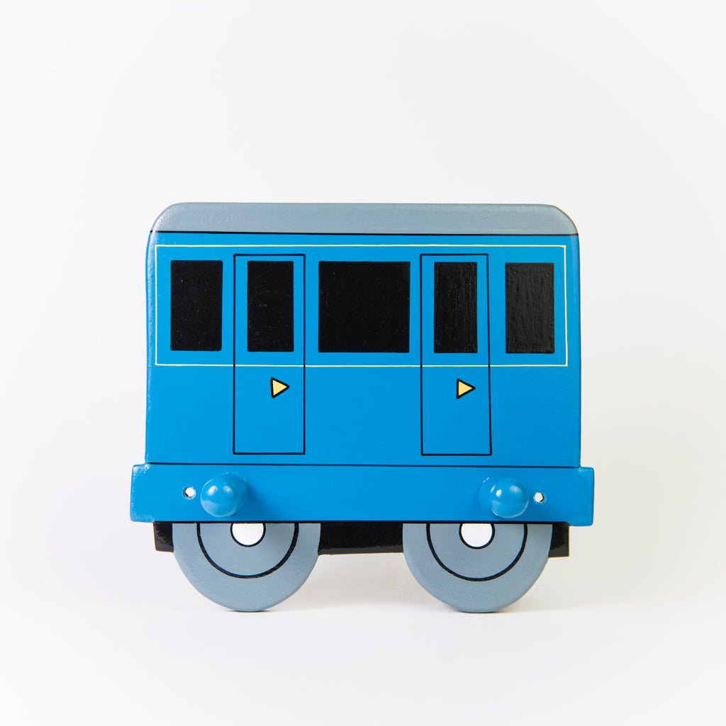 children's blue train and coach coat wall hooks