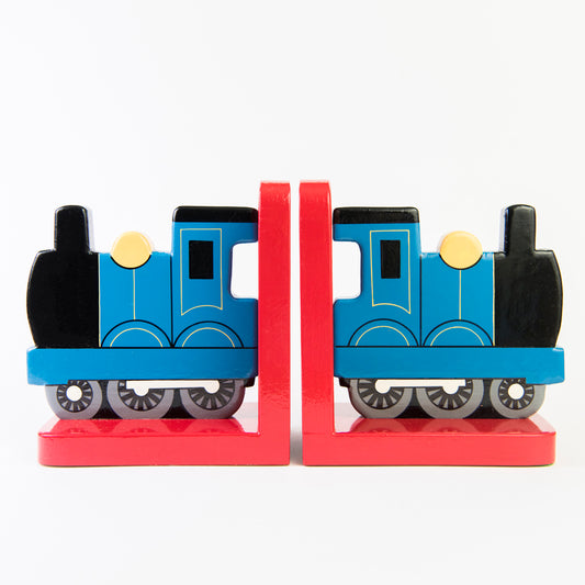 children's wooden blue train bookends