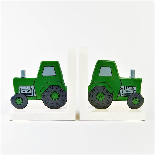 childrens wooden green tractor bookends