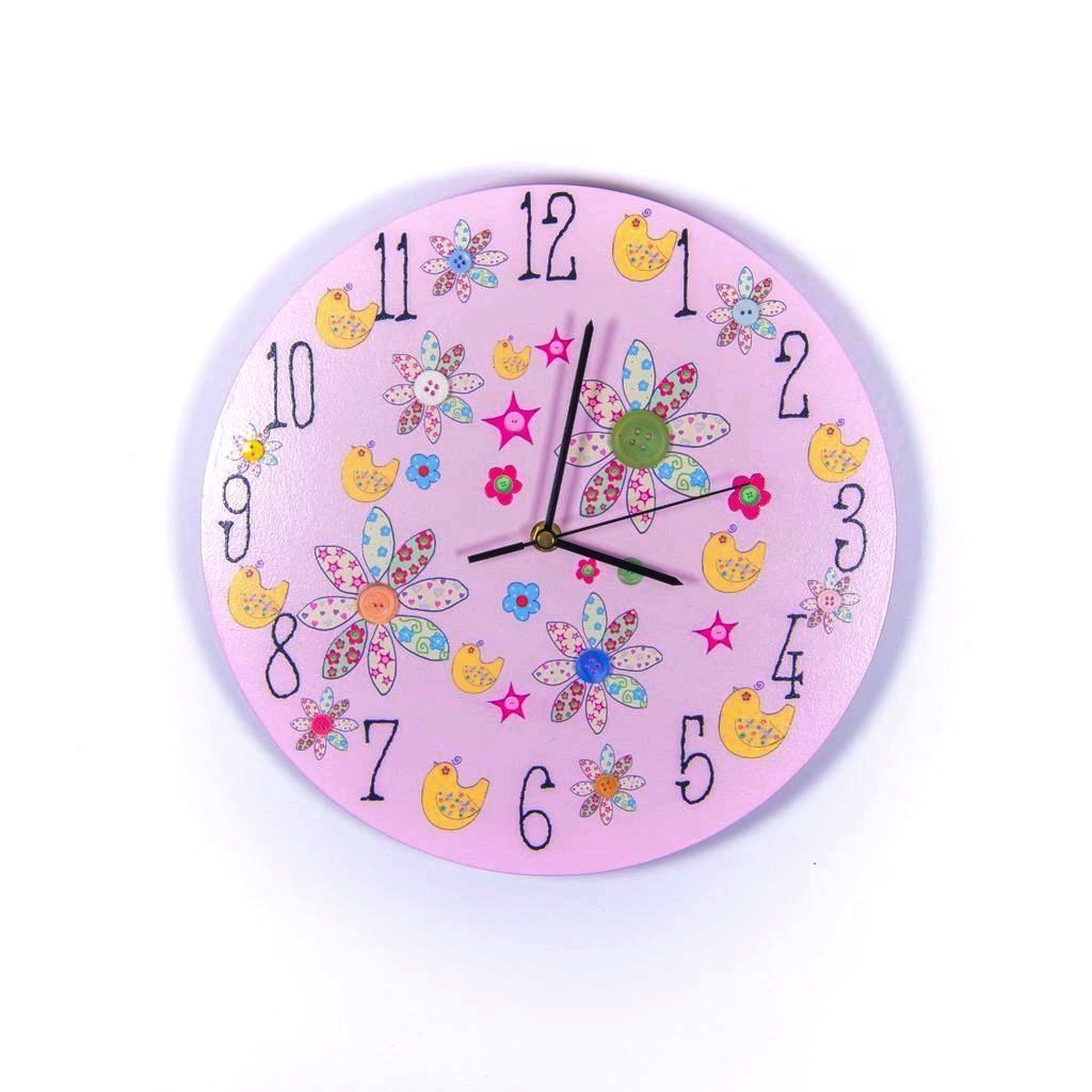 childrens pink flower wall clock