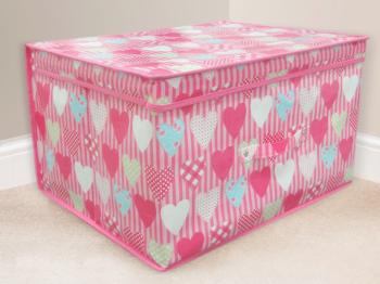 Childrens Pink Hearts Storage Box