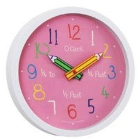 childrens pink pencils wall clock