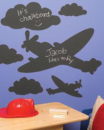 children's aeroplane and clouds chalkboard wall stickers