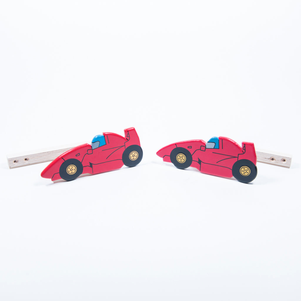 childrens wooden red racing car curtain tie backs