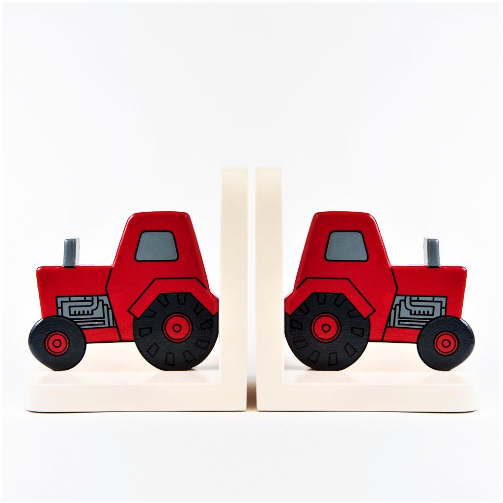 children's wooden red tractor bookends