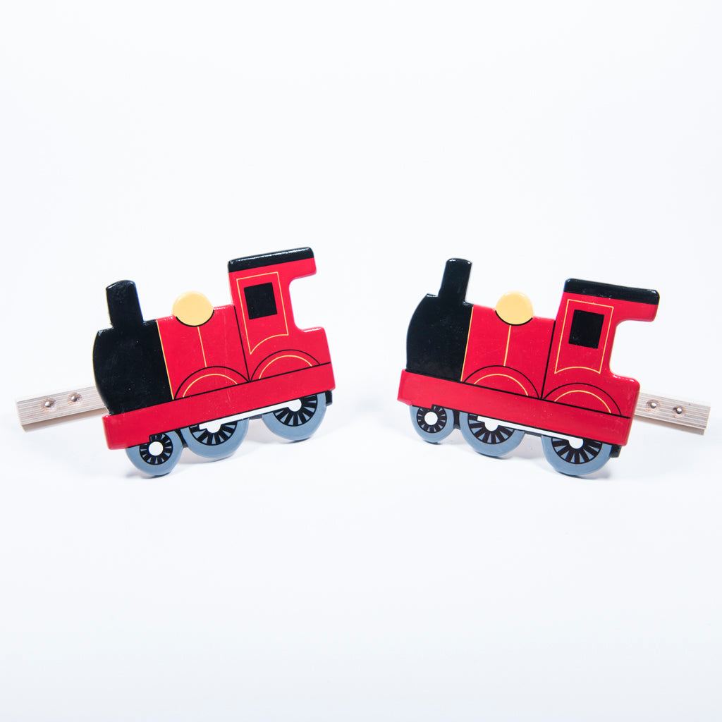  childrens wooden red train curtain tie backs