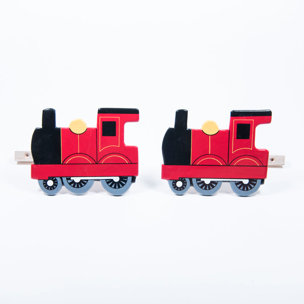  childrens wooden red train curtain tie backs