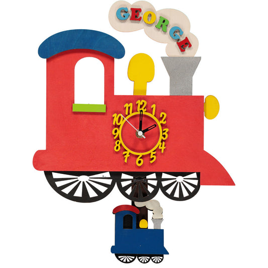 childrens red train pendulum wall clock