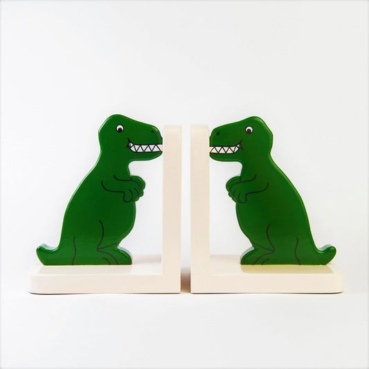 children's wooden dinosaur t-rex bookends